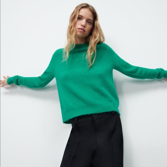 Zara WOOL & ALPACA BLEND KNIT SWEATER GREEN SIZE S NEW - Picture 4 of 10